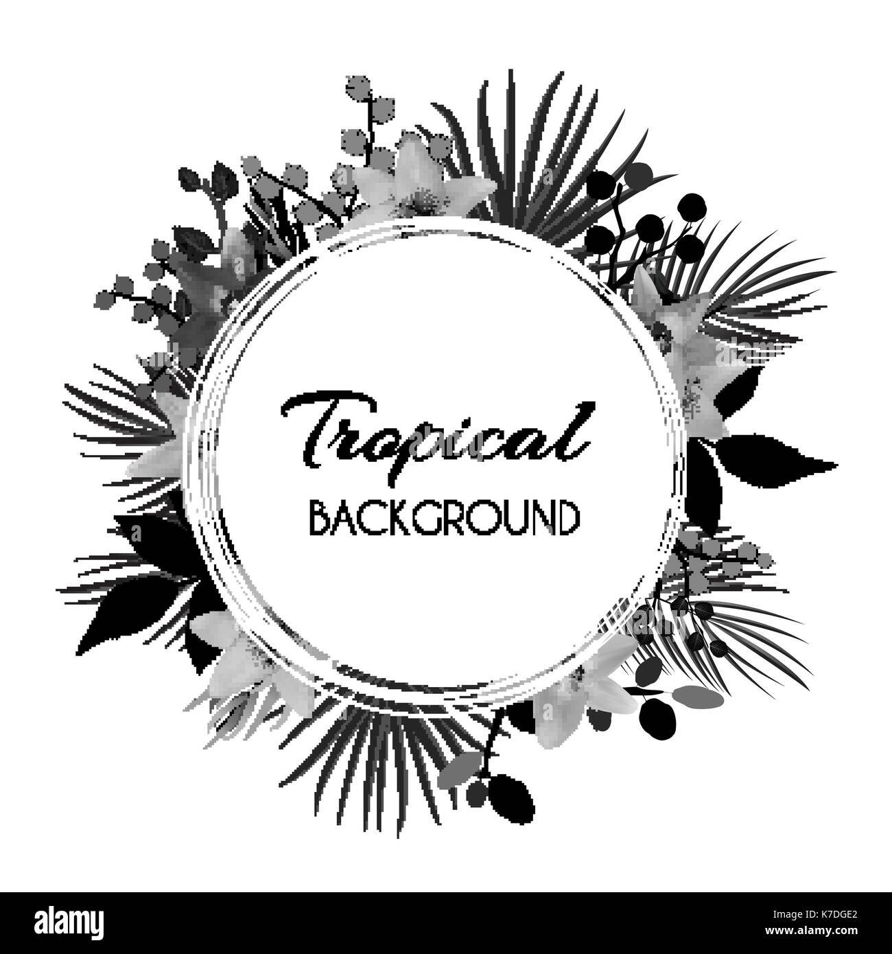 Abstract tropicale naturale sullo sfondo del telaio con palm e altre foglie e fiori di giglio. illustrazione vettoriale Illustrazione Vettoriale