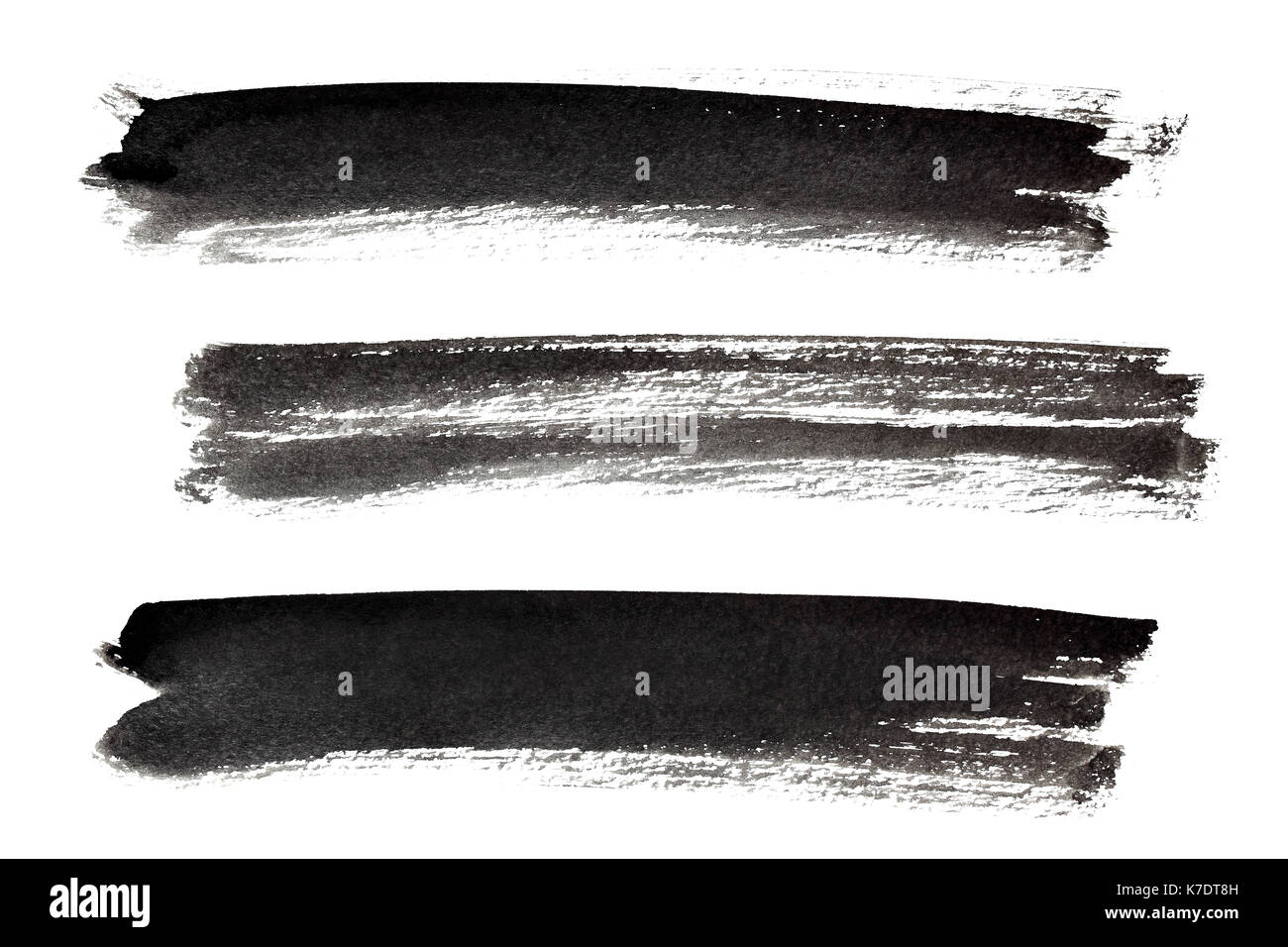 Set di inchiostro lungo nero pennellate isolati su sfondo bianco Foto Stock