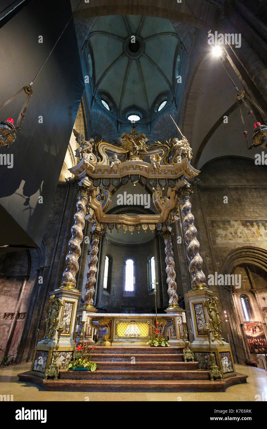 Tettoia barocco presso la cattedrale di san vigilio presso la piazza duomo di Trento, Trentino, Italia Foto Stock