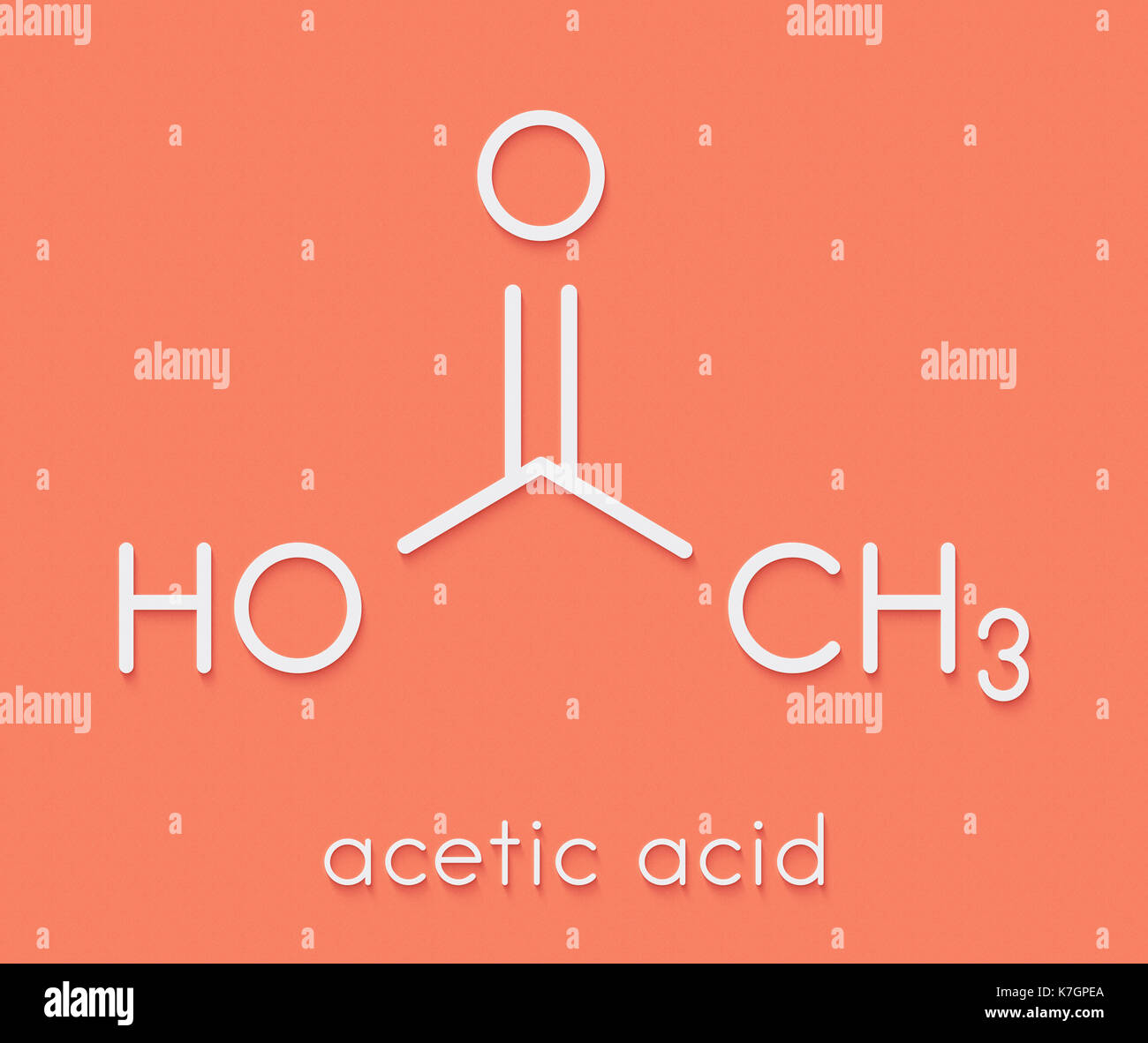 Acido acetico molecola. aceto è una soluzione acquosa di acido acetico. formula scheletrico. Foto Stock