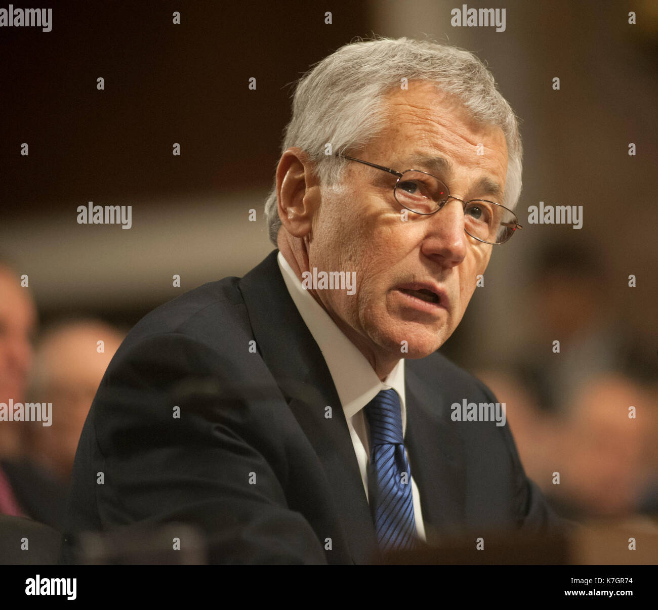 Washington DC, 1-31-2013 ex senatore Chuck Hagel appare nella sua audizione di conferma come il prossimo Segretario della Difesa. Credito: Patsy Lynch/MediaPunch Foto Stock
