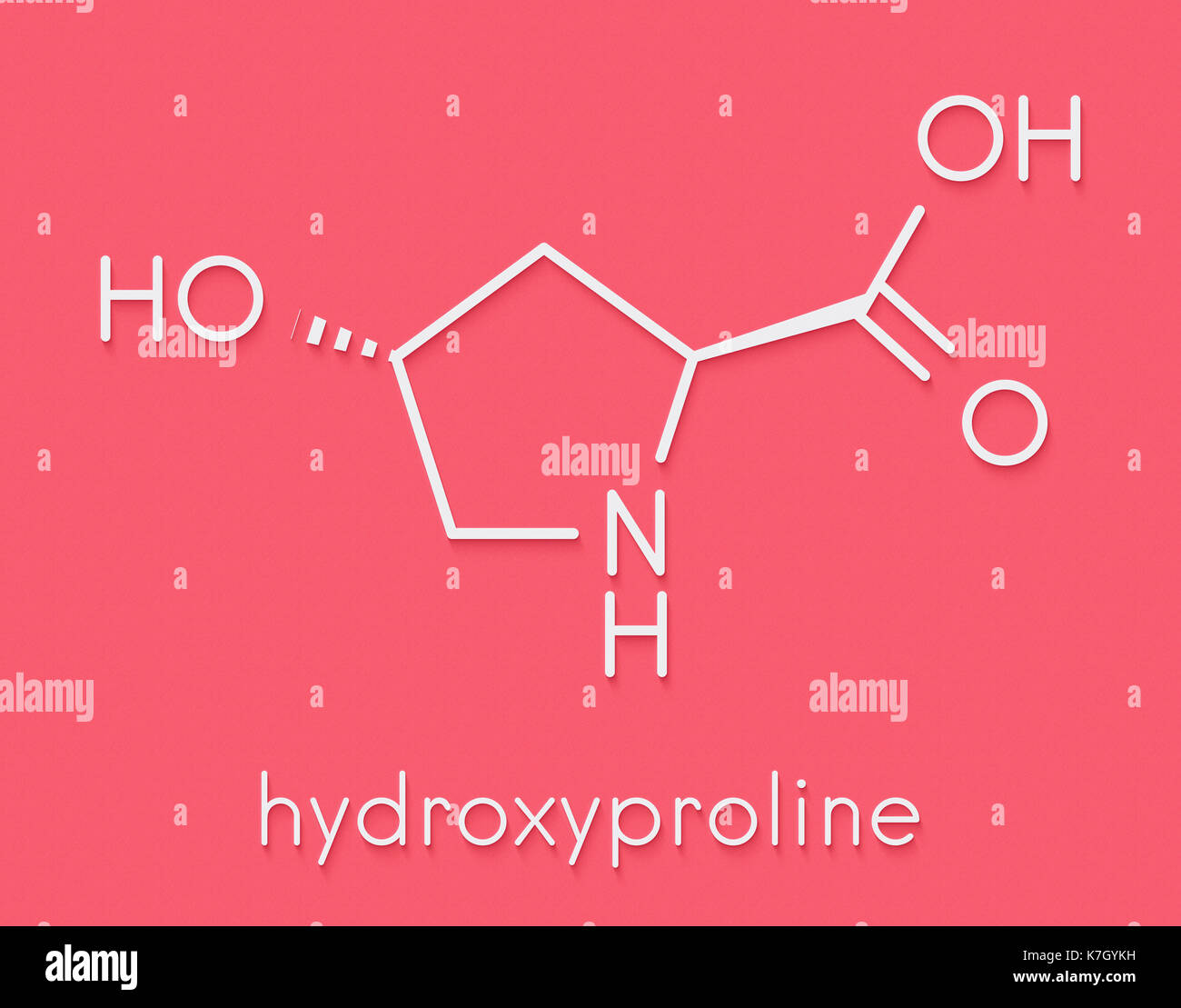 Idrossiprolina (Hyp) ammino acido. componente essenziale del collagene. formula scheletrico. Foto Stock