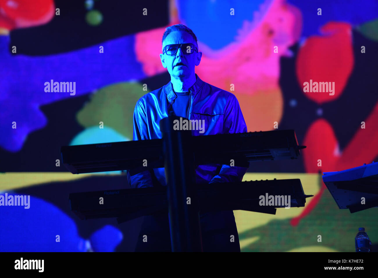 Miami, Florida, Stati Uniti. 15th settembre 2017. Andy Fletcher della Depeche Mode si esibisce presso l'AmericanAirlines Arena il 15 settembre 2017 a Miami, Florida. Credito: Mpi04/Media Punch/Alamy Live News Foto Stock