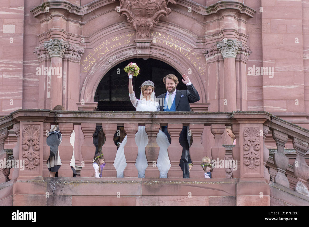 Amorbach, Germania. Xvi Sep, 2017. nozze religiose del principe ereditario Ferdinando di leiningen e princess Viktoria Luise von Preussen in amorbach (Baviera), Germania. il 16 settembre 2017. foto: erhardt szakacs /picture alliance | in tutto il mondo di utilizzo/picture alliance/dpa/alamy live news Foto Stock