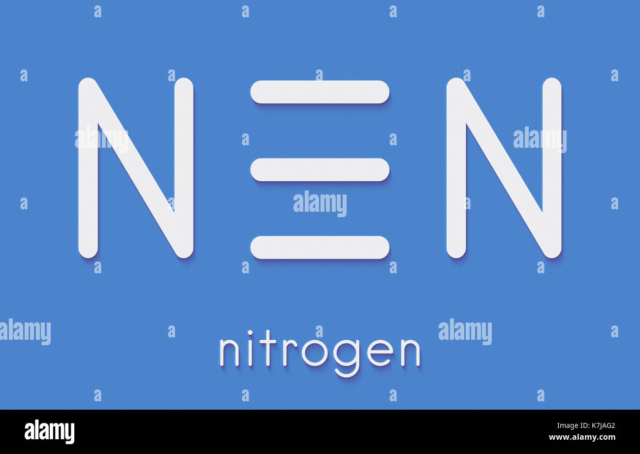 Azoto elementare (n2). molecola di gas azoto è il principale componente dell'atmosfera della terra. formula scheletrico. Foto Stock