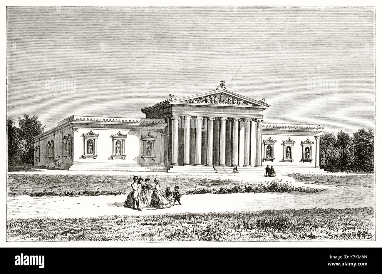 Vecchio vista la Glyptothek di Monaco di Baviera, Germania. Dal Lancelot e Duperyon, publ. in Le Tour du Monde, Parigi, 1862 Foto Stock