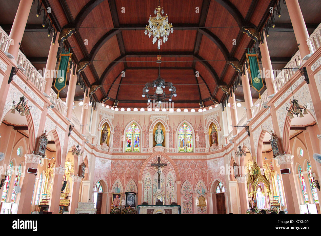 Architettura decorazione interna della chiesa,tempio di Cristo in Thailandia. Foto Stock