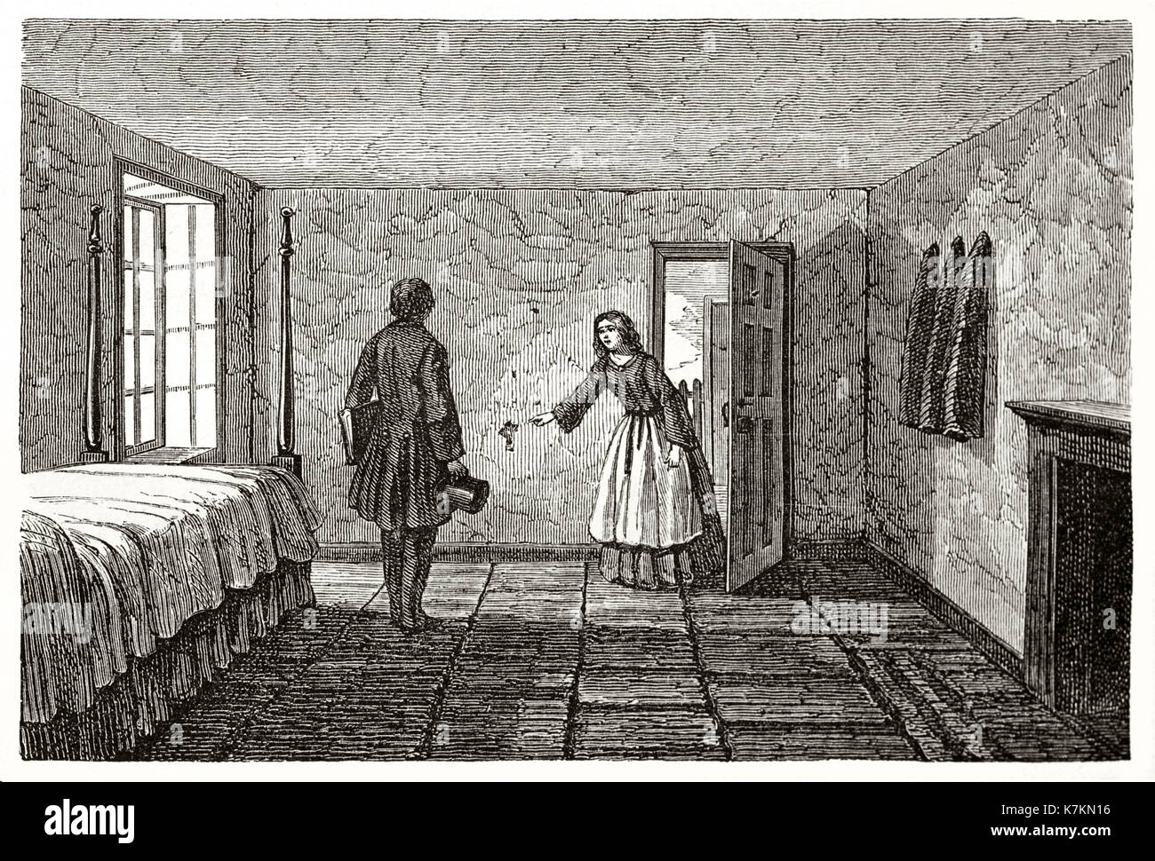 Vecchia illustrazione dove Joseph Smith è stato ucciso a Cartagine, Illinois. Da Ferogio, publ. in Le Tour du Monde, Parigi, 1862 Foto Stock