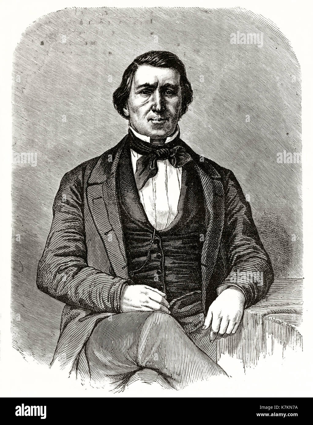 Vecchio ritratto inciso di Brigham Young (1801 - 1877), Mormon leader. Da Mettais dopo Remy, publ. in Le Tour du Monde, Parigi, 1862 Foto Stock