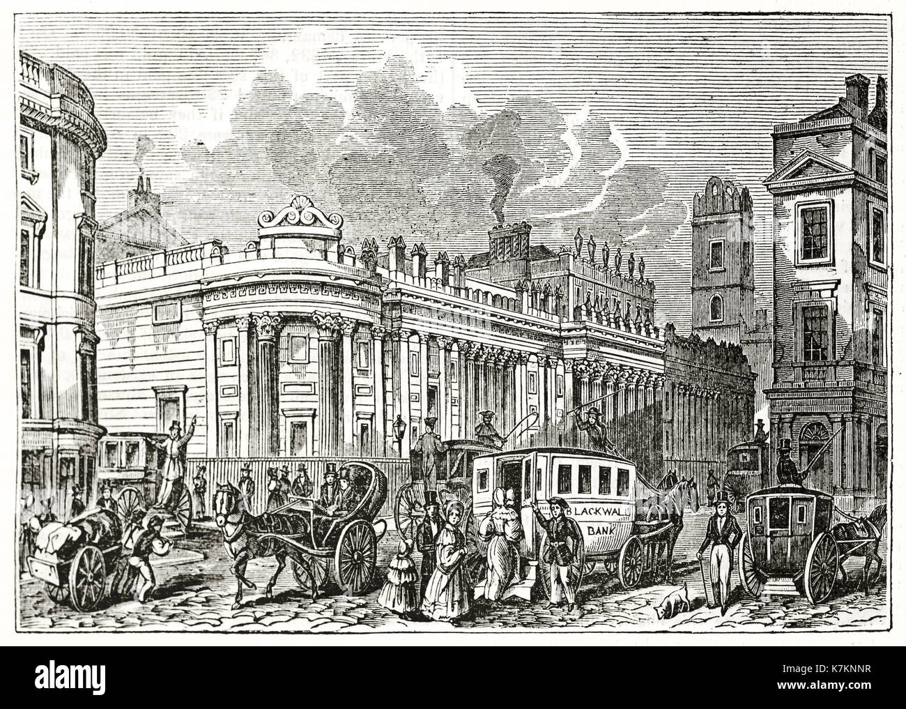Vecchio vista della Bank of England, Londra. Da autore non identificato, publ. su Penny Magazine, London, 1837 Foto Stock