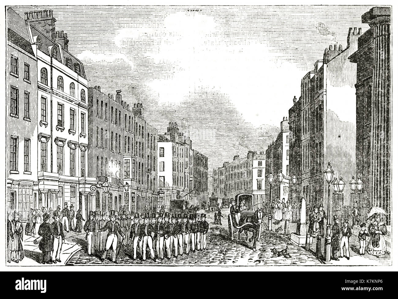 Vecchio vista di Bow Street, Londra. Da autore non identificato, publ. su Penny Magazine, London, 1837 Foto Stock