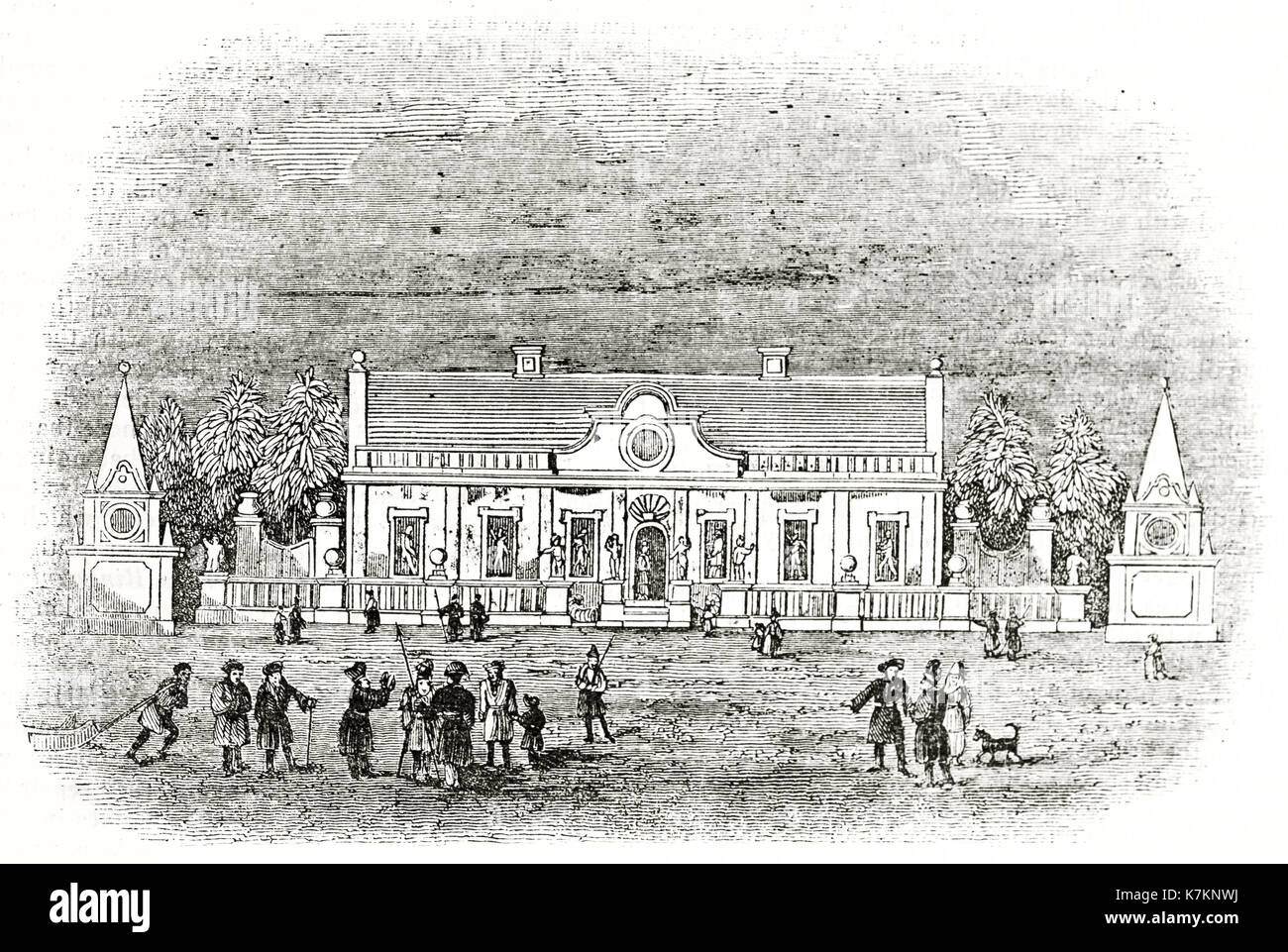Vecchio vista del Palazzo del Ghiaccio di San Pietroburgo, Russia. Da autore non identificato, publ. su Penny Magazine, London, 1837 Foto Stock