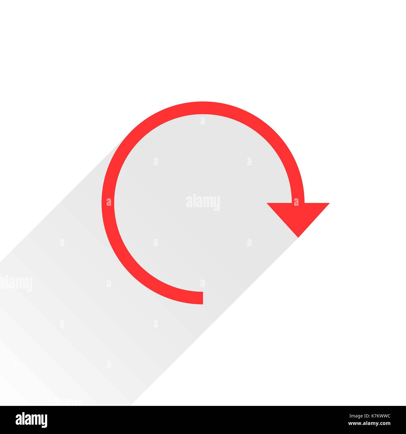 Freccia rossa icona ricaricare, aggiorna, rotazione, reset, ripetere il segno. web pittogramma con il grigio lunga ombra su sfondo bianco in stile appartamento Illustrazione Vettoriale