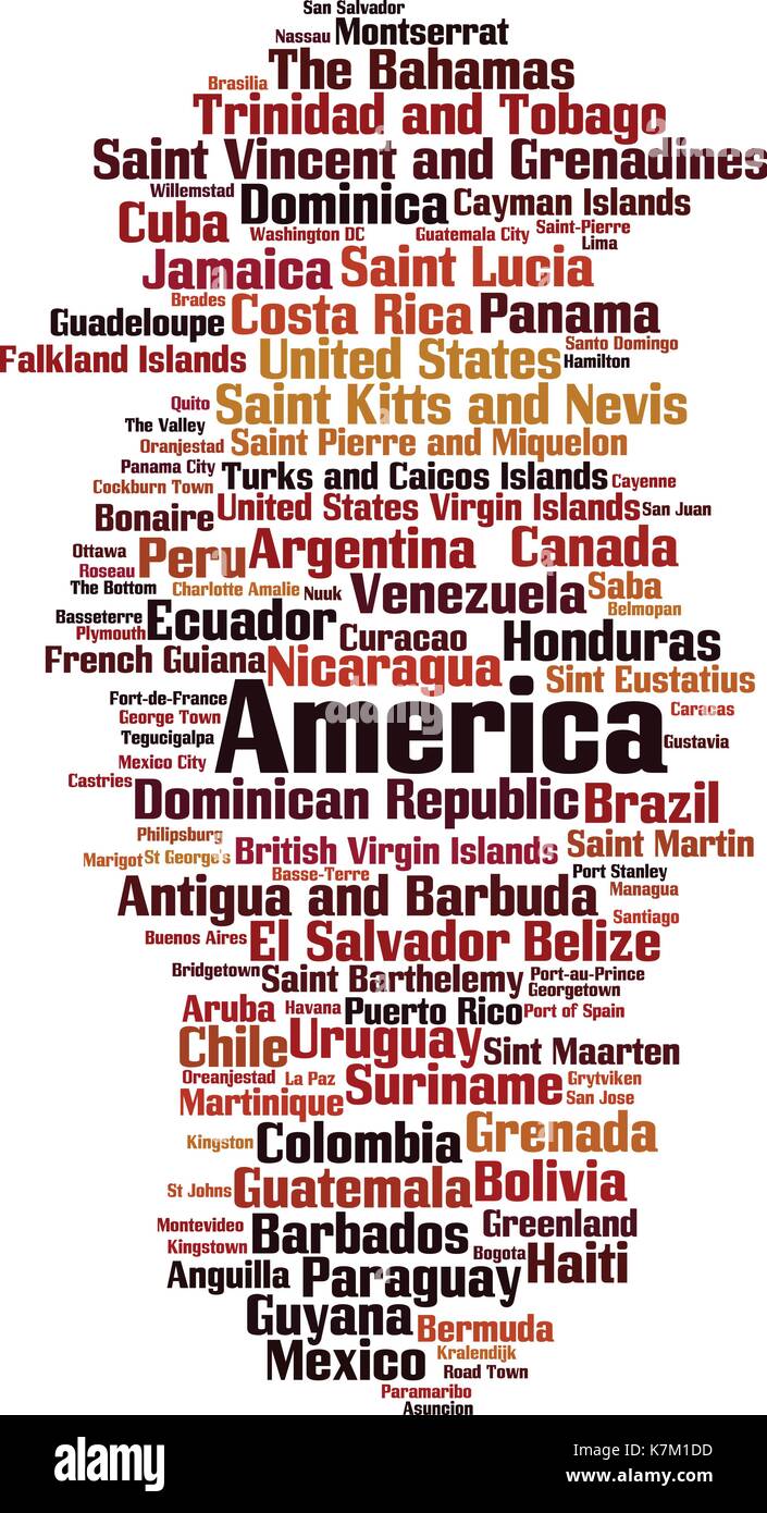 Paesi dell America parola concetto cloud. illustrazione vettoriale Illustrazione Vettoriale