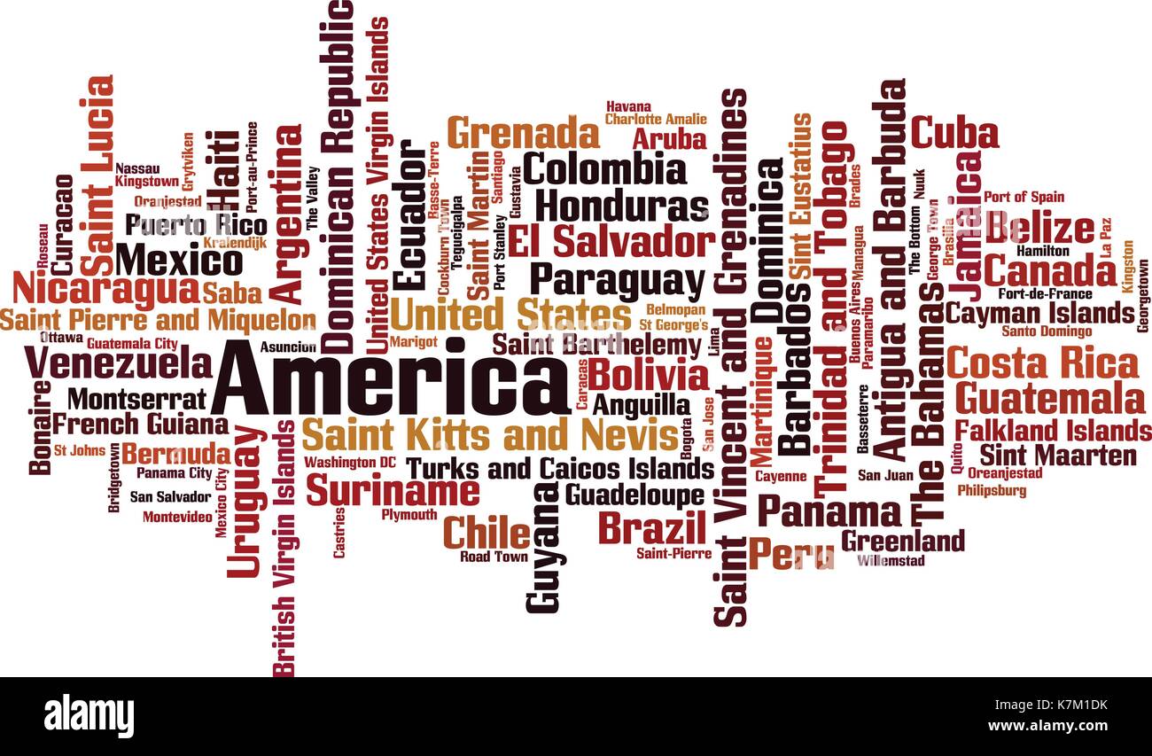 Paesi dell America parola concetto cloud. illustrazione vettoriale Illustrazione Vettoriale