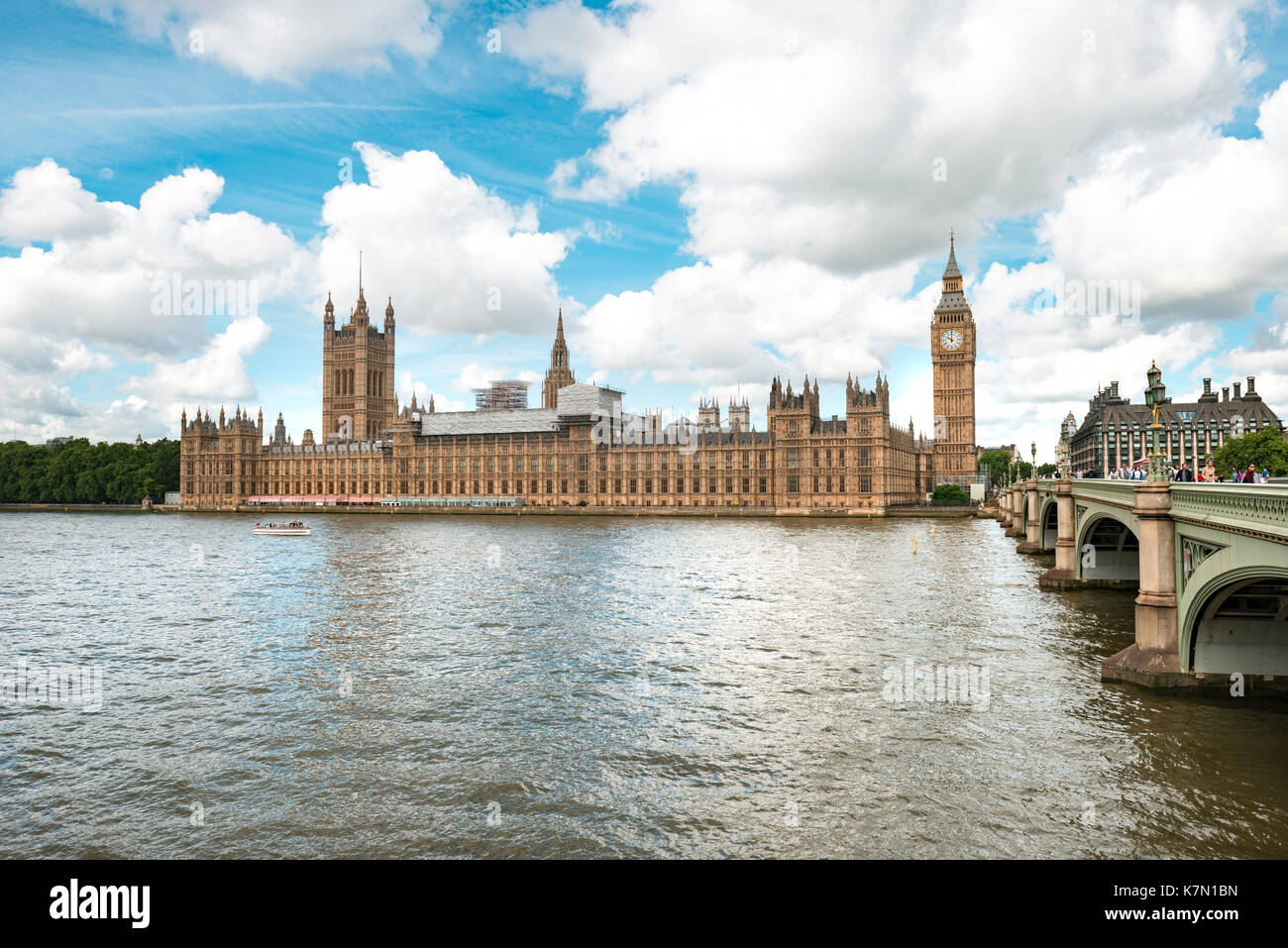 Il Palazzo di Westminster con il Big Ben, Themse, Londra, Inghilterra, Gran Bretagna Foto Stock