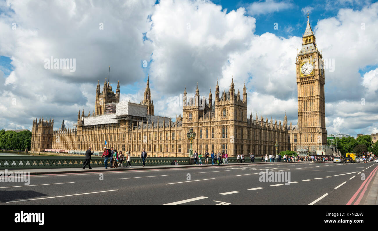 Il Palazzo di Westminster con il Big Ben e Westminster Bridge, Londra, Inghilterra, Gran Bretagna Foto Stock