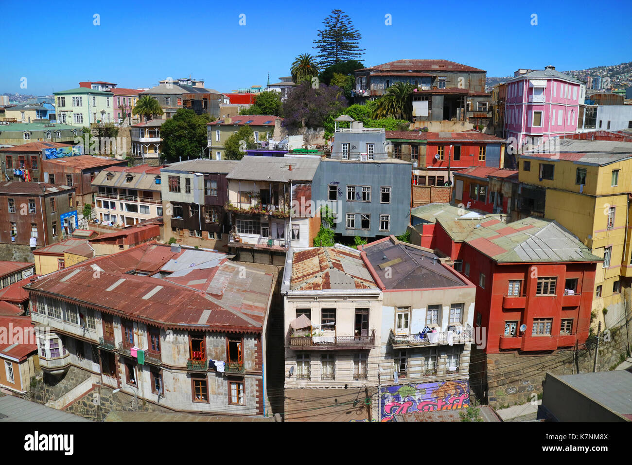 Case colorate in Valparaiso, Cile Foto Stock