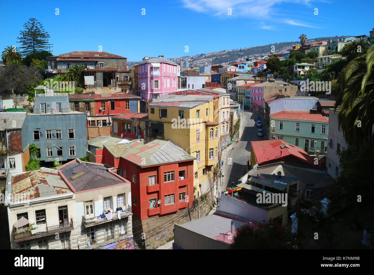 Case colorate in Valparaiso, Cile Foto Stock