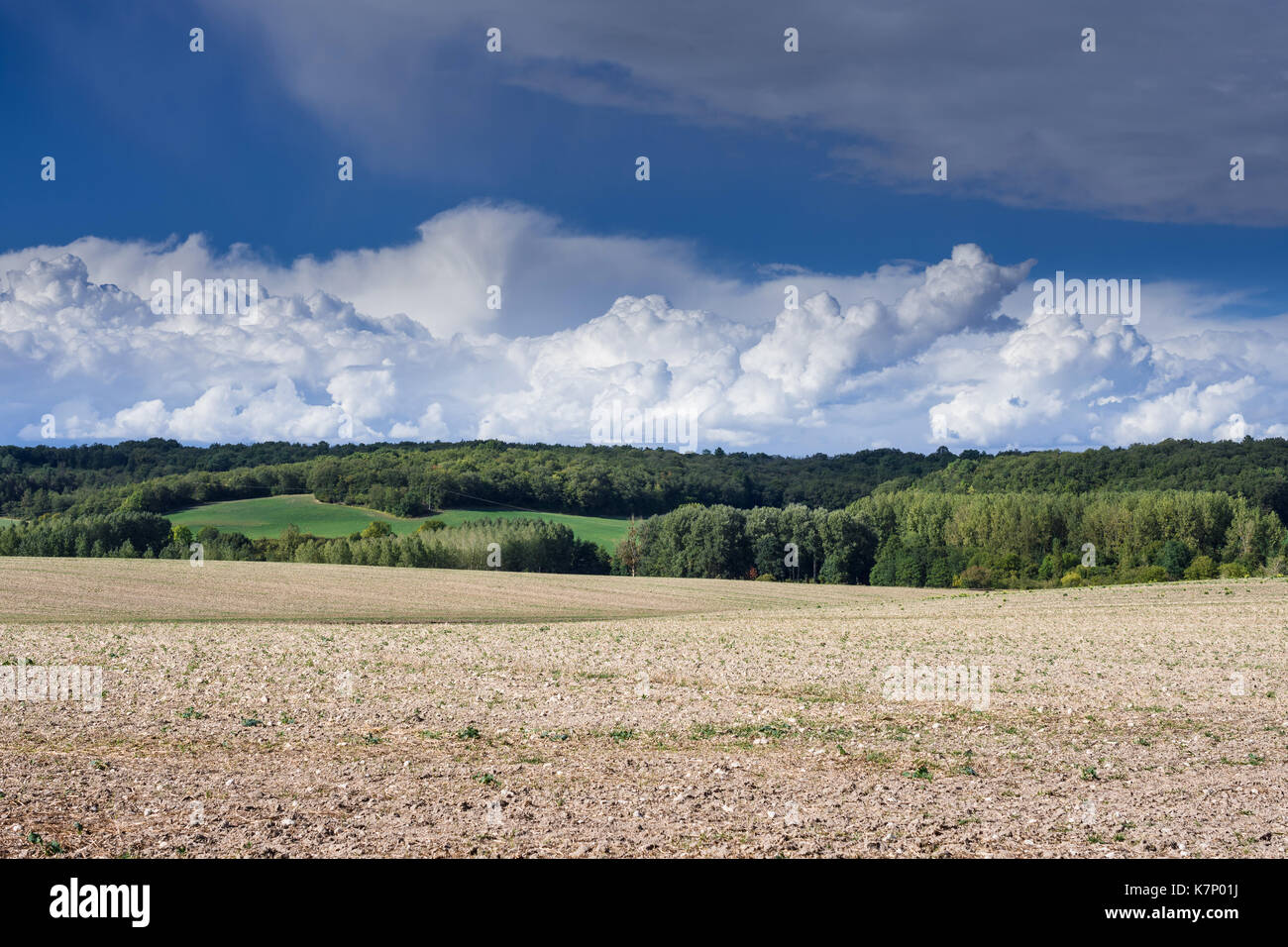 Pioggia nuvole raccolta / avvicinamento summer storm - Francia. Foto Stock