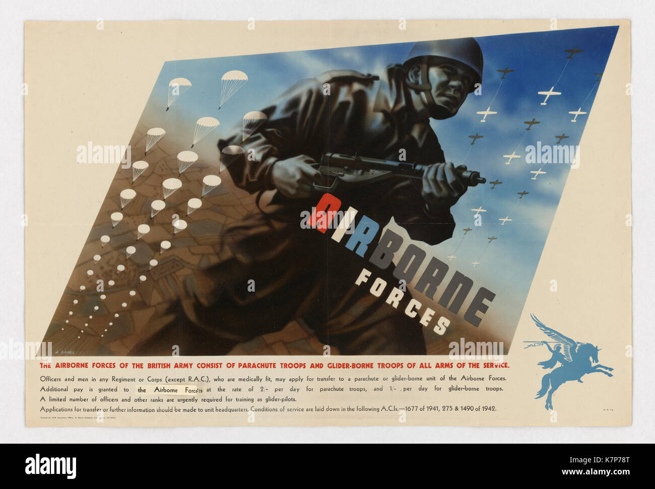 II Guerra Mondiale-era poster di reclutamento per 'British Airborne Forces " Gran Bretagna, 1942. Foto Stock