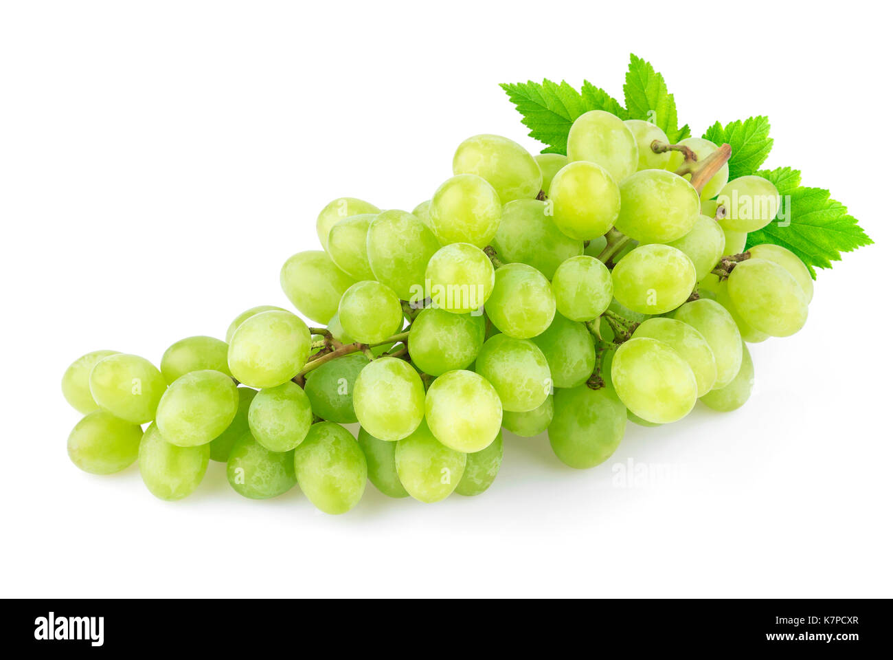 Uva verde con foglie isolati su sfondo bianco. studio shot Foto Stock