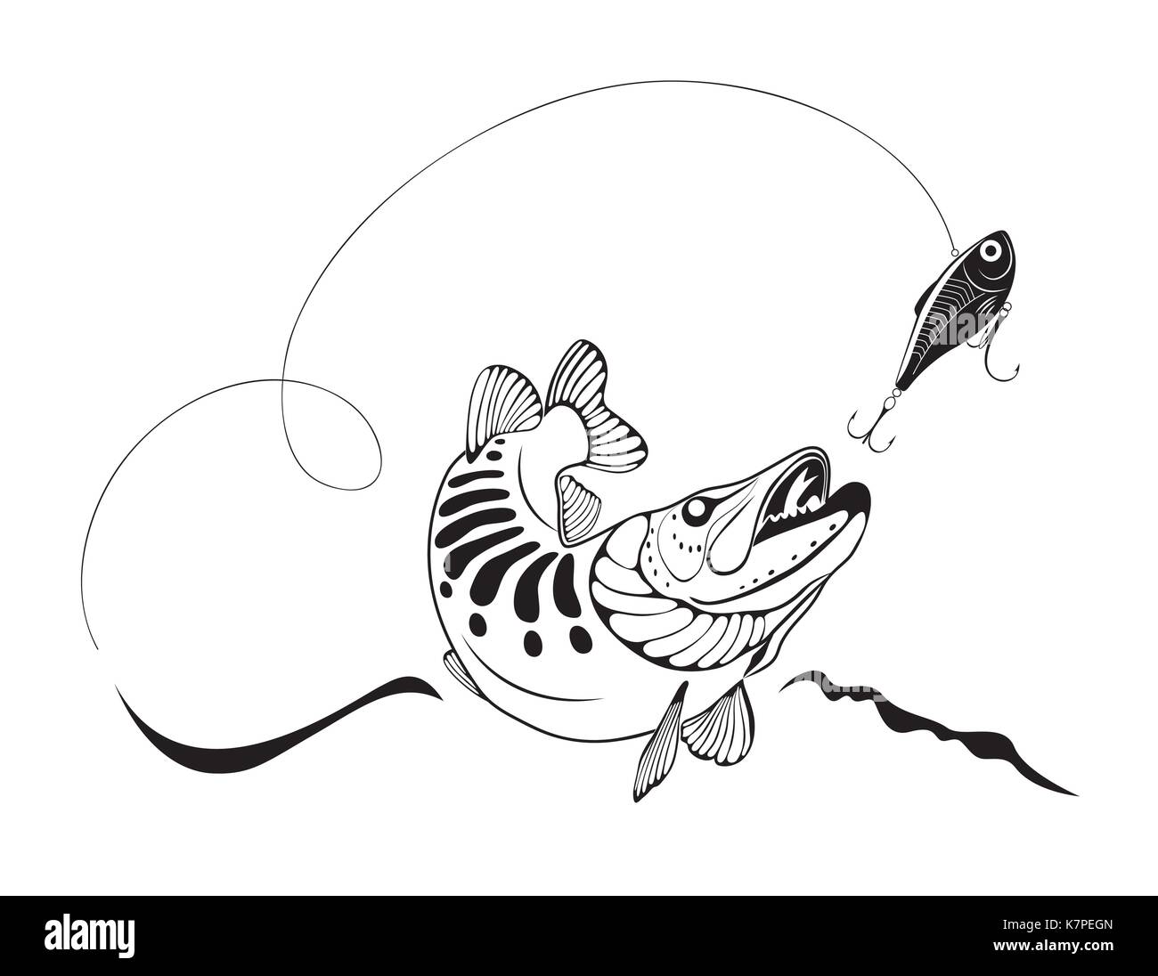 Pike e esca artificiale, illustrazione vettoriale Illustrazione Vettoriale