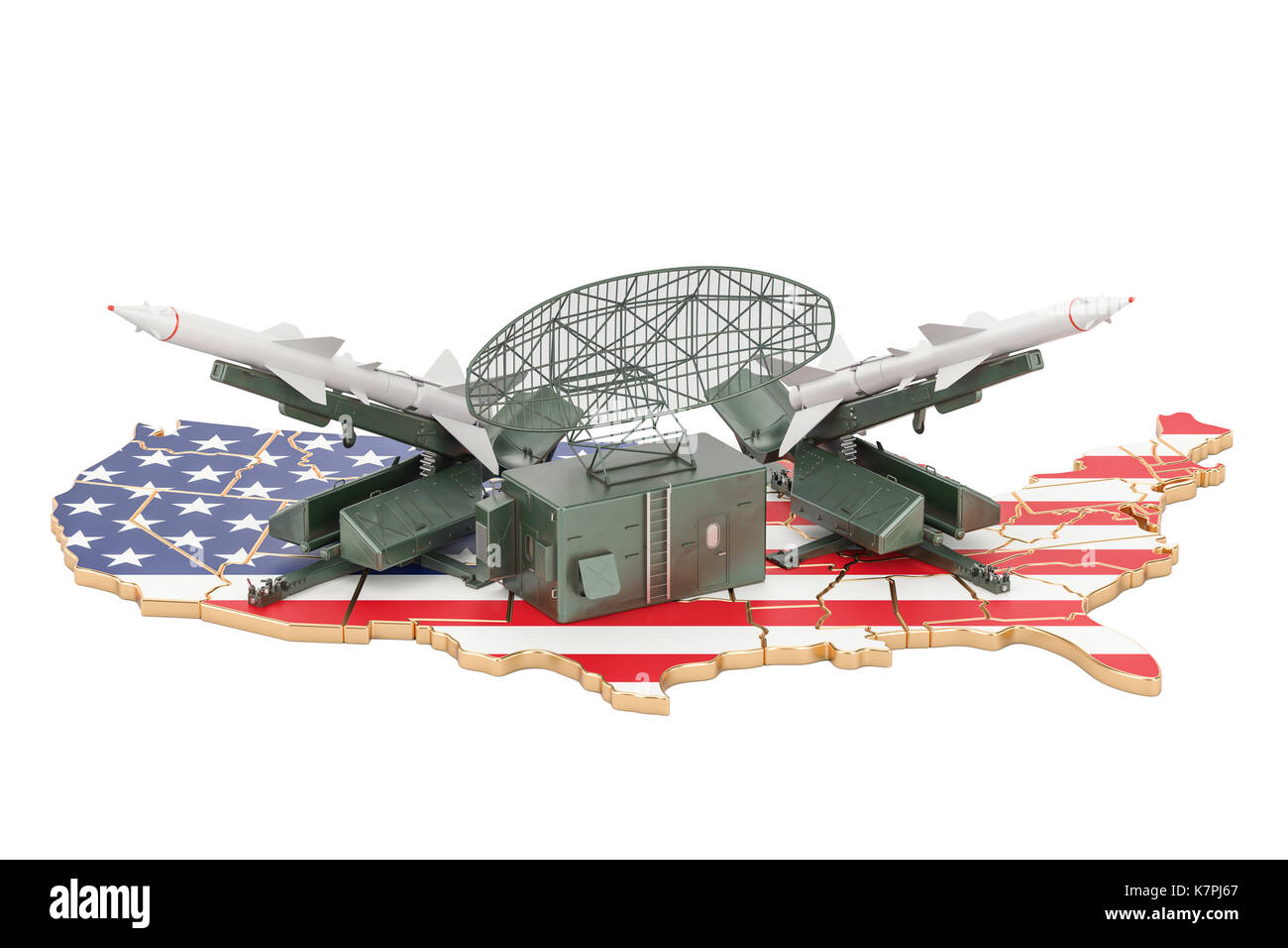 Usa il sistema di difesa missilistica concetto, rendering 3D Foto Stock