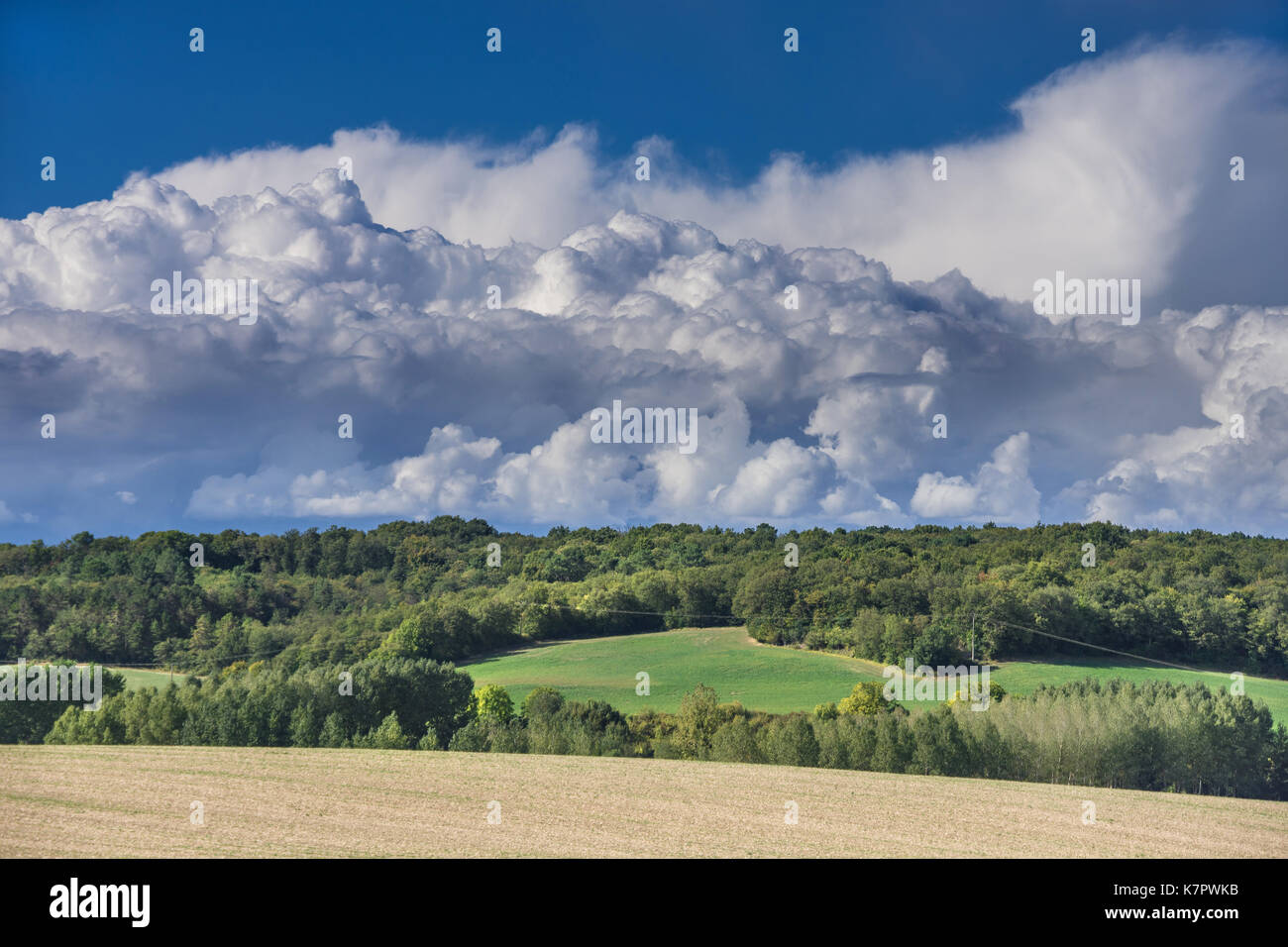 Pioggia nuvole raccolta / avvicinamento summer storm - Francia. Foto Stock