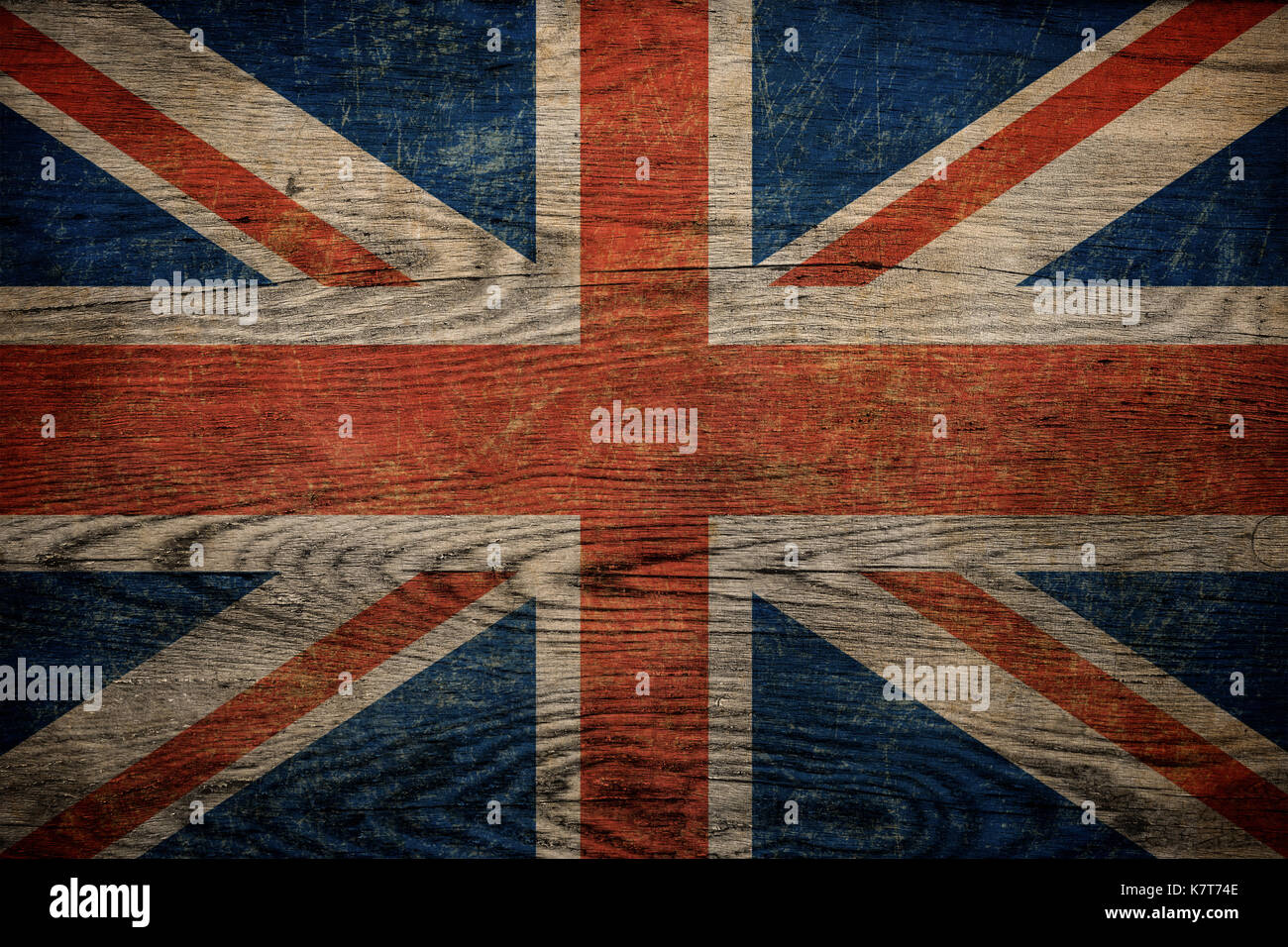 Grunge bandiera britannica su uno sfondo di legno Foto Stock