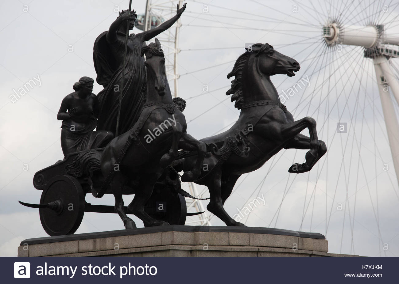 Boadicea e Figlie, Thomas Thornycroft la scultura a Londra di Boudica, una regina celtica che ha guidato una insurrezione in Bretagna romana. Foto Stock