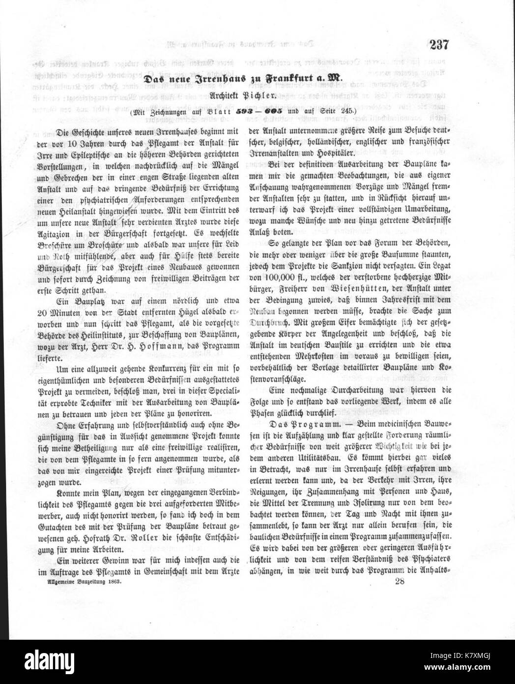 Irrenanstalt zu frankfurt allgemeine bauzeitung 1863, blatt 237 Foto Stock