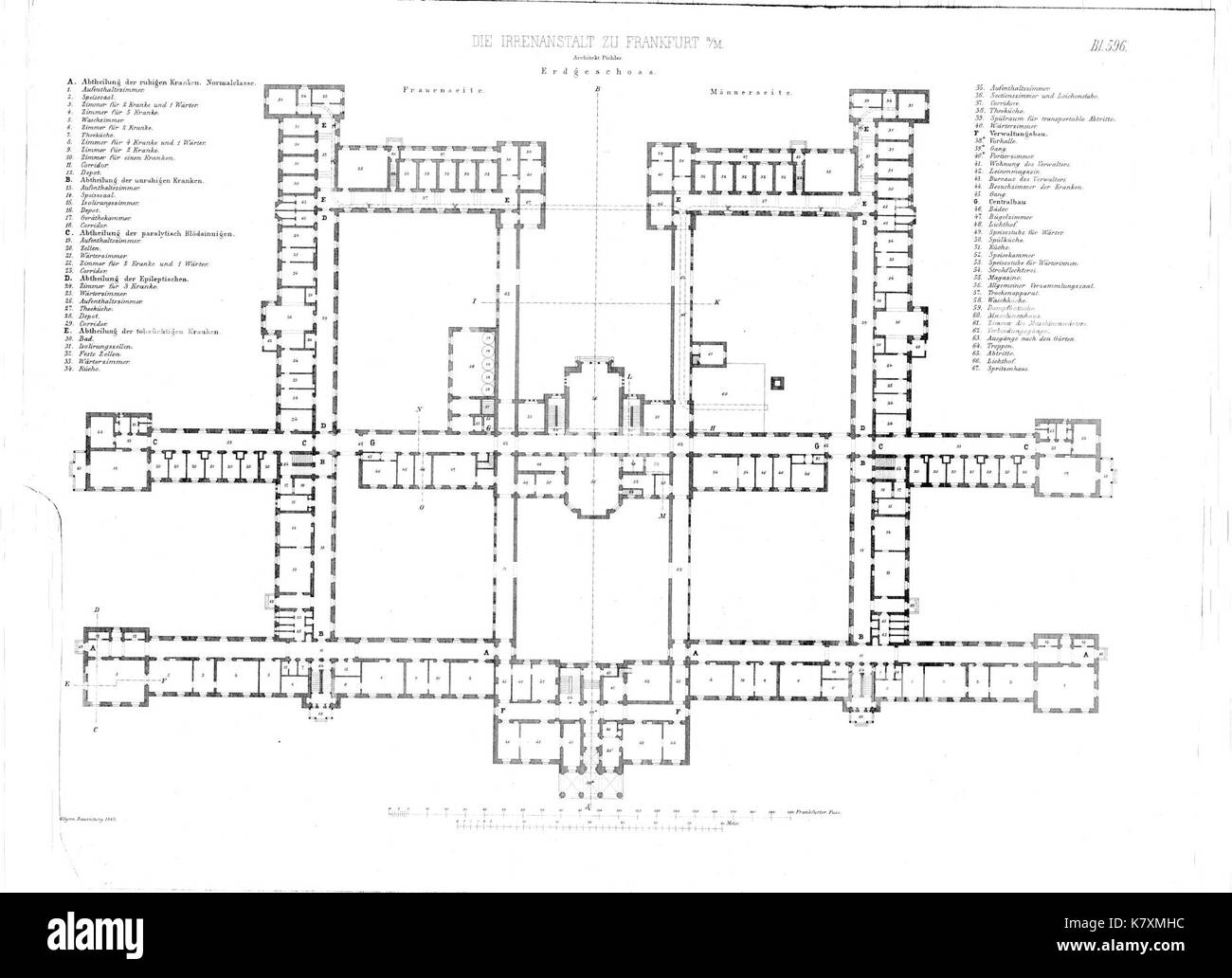 Irrenanstalt zu frankfurt allgemeine bauzeitung 1863, blatt 596 Foto Stock