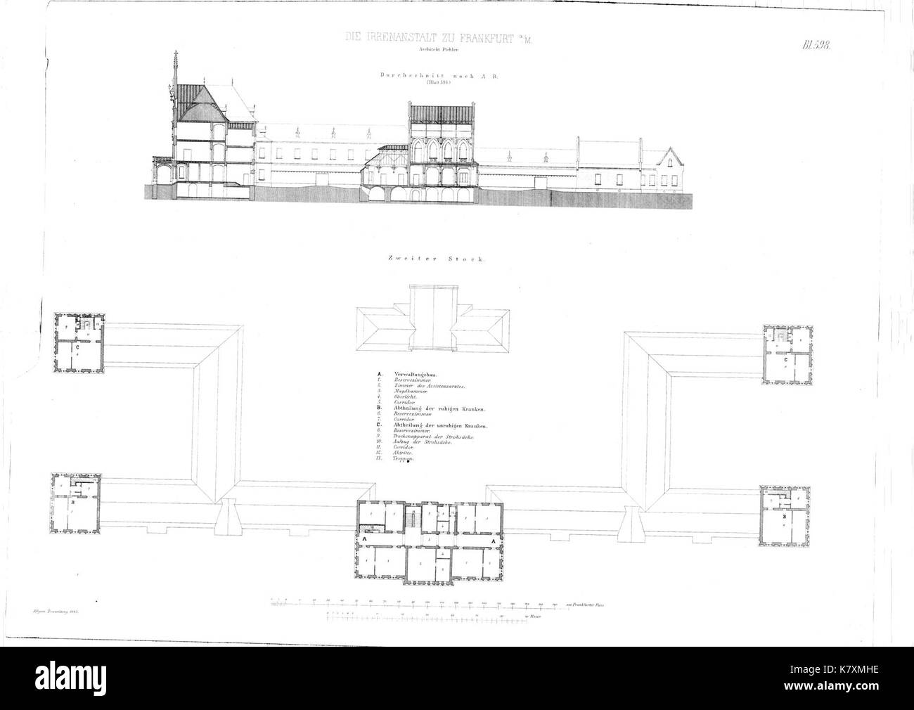 Irrenanstalt zu frankfurt allgemeine bauzeitung 1863, blatt 598 Foto Stock