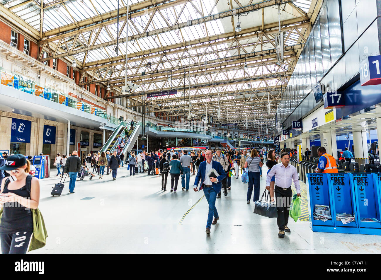 La stazione di Waterloo Londra uk, la stazione di Waterloo, la stazione di Waterloo interno, all'interno di Waterloo station, stazione ferroviaria di Waterloo, waterloo stazione della metropolitana Foto Stock