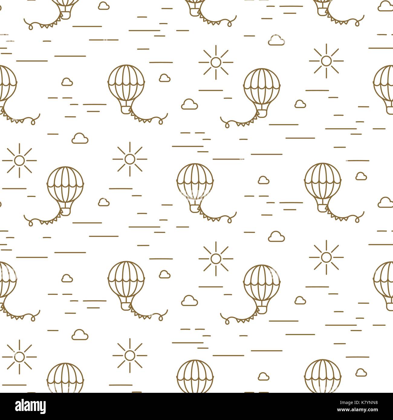 Palloncino semplice linea oro e bianco vettore seamless pattern. Illustrazione Vettoriale