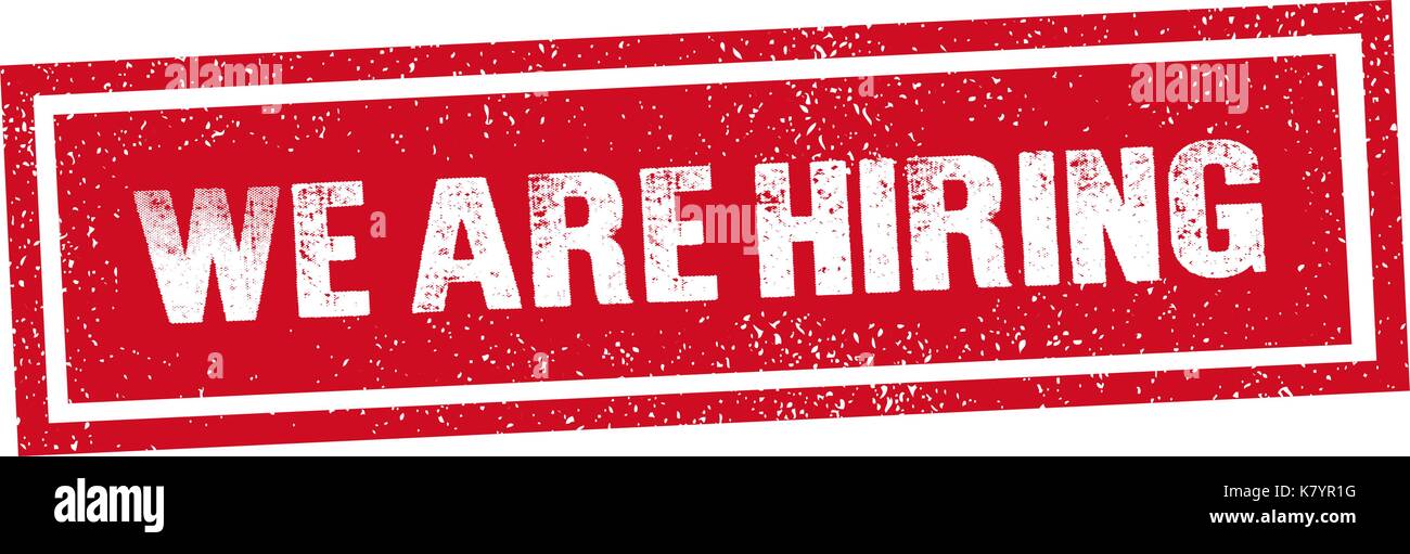 Isolati stiamo assumendo francobollo rosso guarnizione messaggio di testo su sfondo bianco Illustrazione Vettoriale