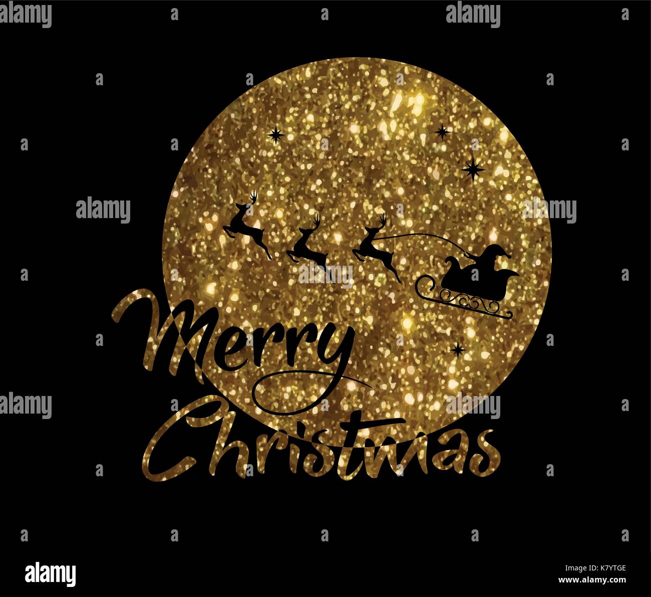 Vector golden glitter Babbo natale renne e luna poster con buon Natale parola Illustrazione Vettoriale