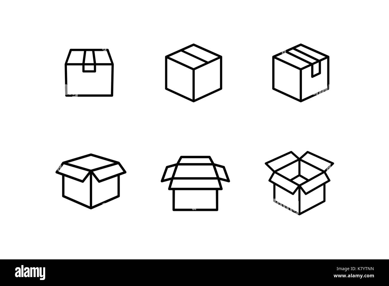 L'apertura, chiusura di consegna e di spedizione linea box icona impostare Illustrazione Vettoriale