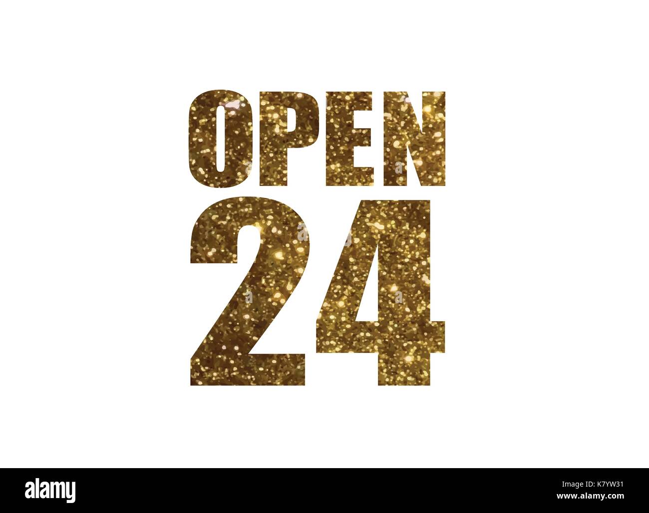 Il Golden glitter parola isolata shop aperto 24 ore Illustrazione Vettoriale