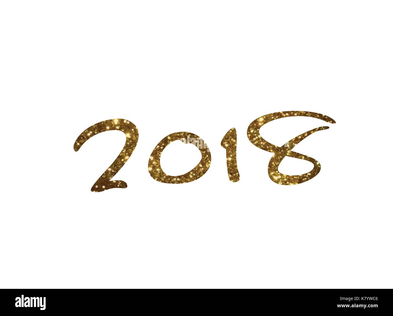 Il golden glitter isolato la scrittura a mano font word anno 2018 Illustrazione Vettoriale
