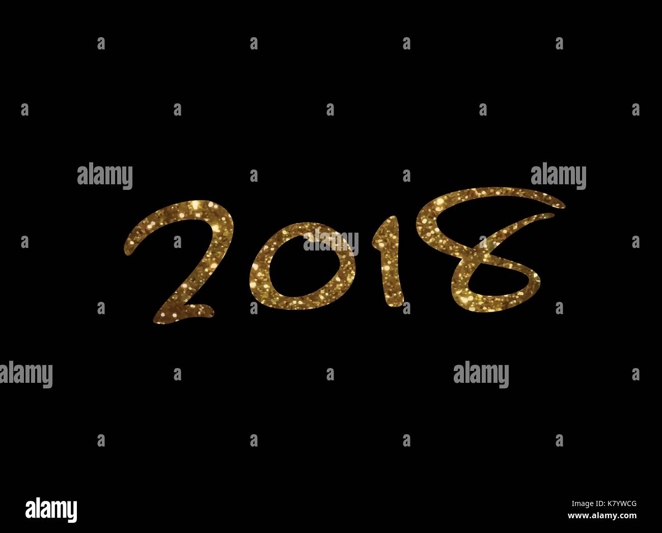 Il golden glitter isolato la scrittura a mano font word anno 2018 Illustrazione Vettoriale