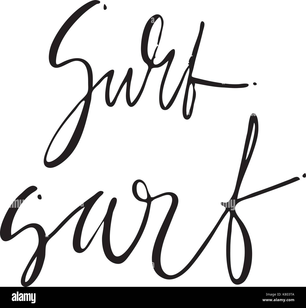 Surf scritte a mano design per poster, t-shirt, cartoline, inviti, adesivi, banner. vettore. Illustrazione Vettoriale