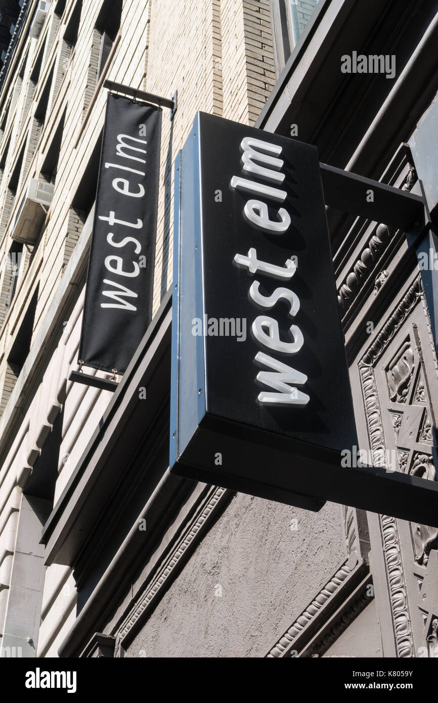 West Elm Sign, New York, USA Foto Stock