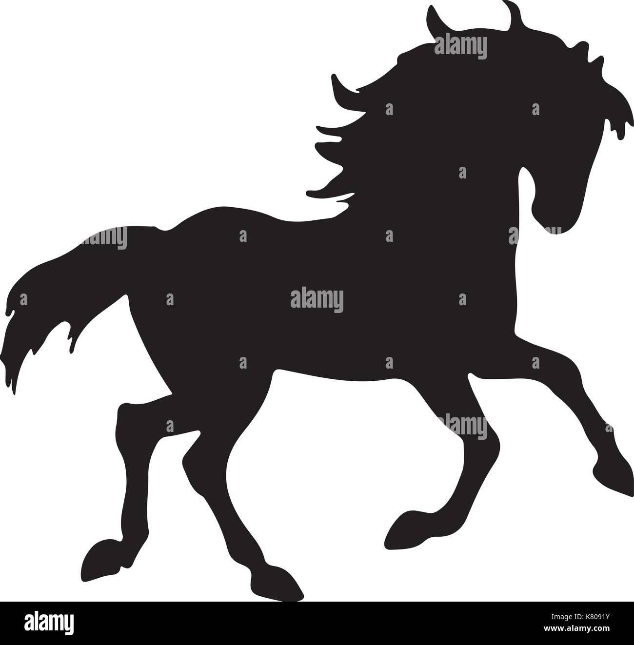 Allevamento di cavalli vettore sottili silhouette e contorno - grazioso stalloni nero Illustrazione Vettoriale