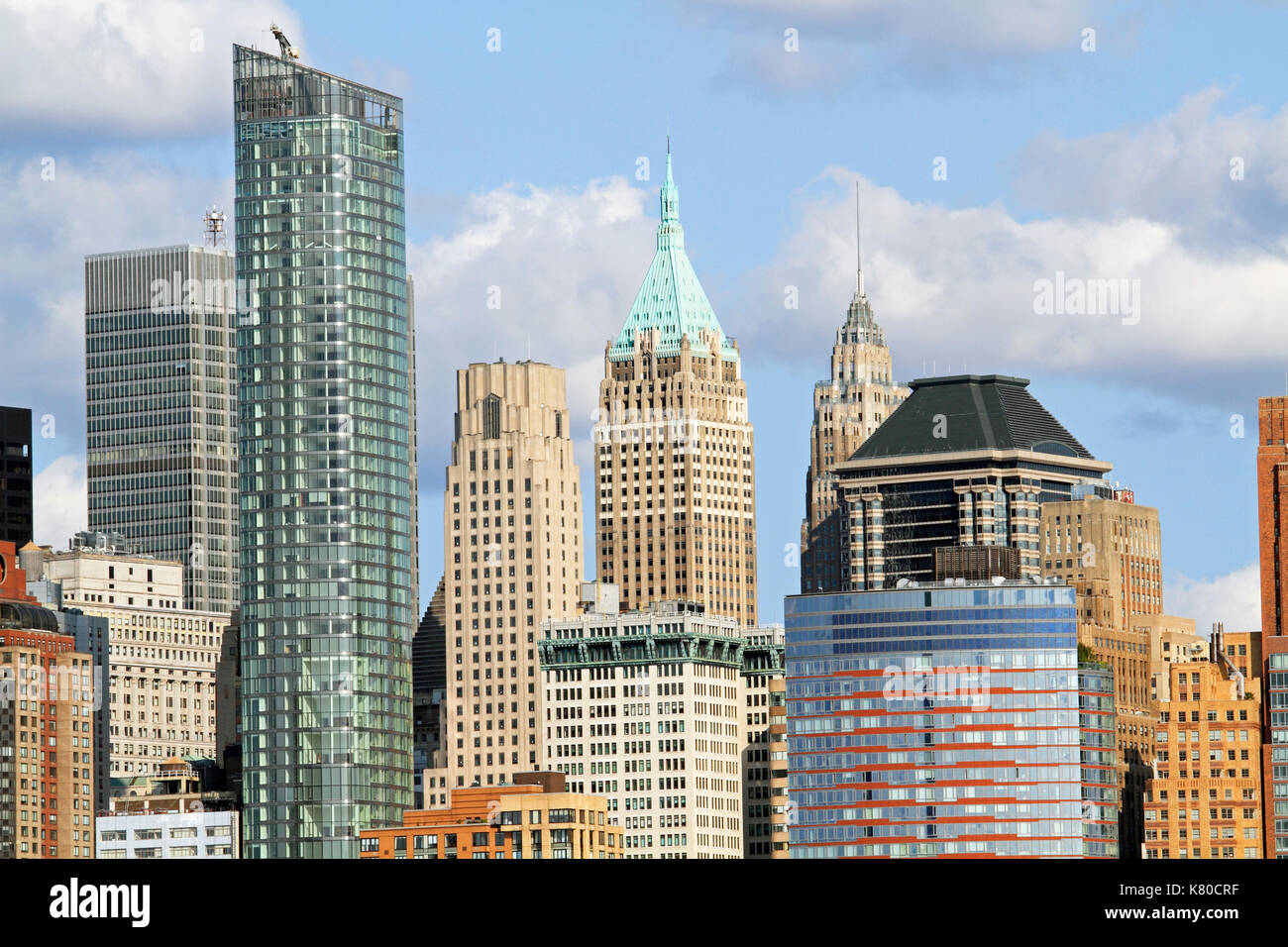 La parte inferiore di Manhattan skyline di New York City come visto da Liberty State Park, Jersey City, New Jersey, STATI UNITI D'AMERICA Foto Stock