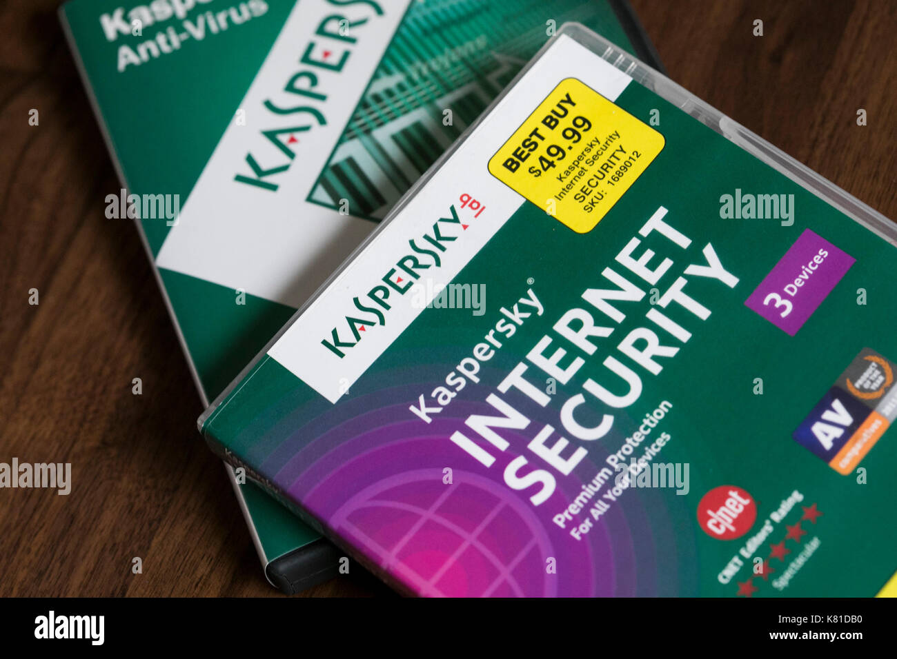 Kaspersky Lab internet security e anti-virus prodotti software. il russo software maker è venuto sotto esame per il suo stretto legame con la Russia Foto Stock