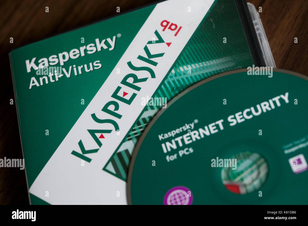 Kaspersky Lab internet security e anti-virus prodotti software. il russo software maker è venuto sotto esame per il suo stretto legame con la Russia Foto Stock