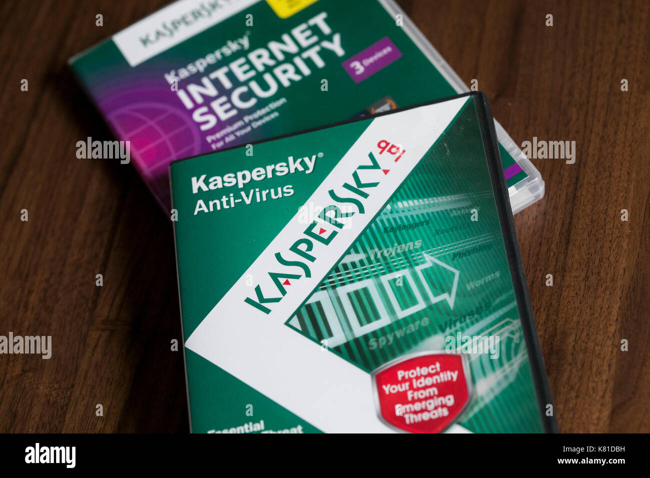 Kaspersky Lab internet security e anti-virus prodotti software. il russo software maker è venuto sotto esame per il suo stretto legame con la Russia Foto Stock