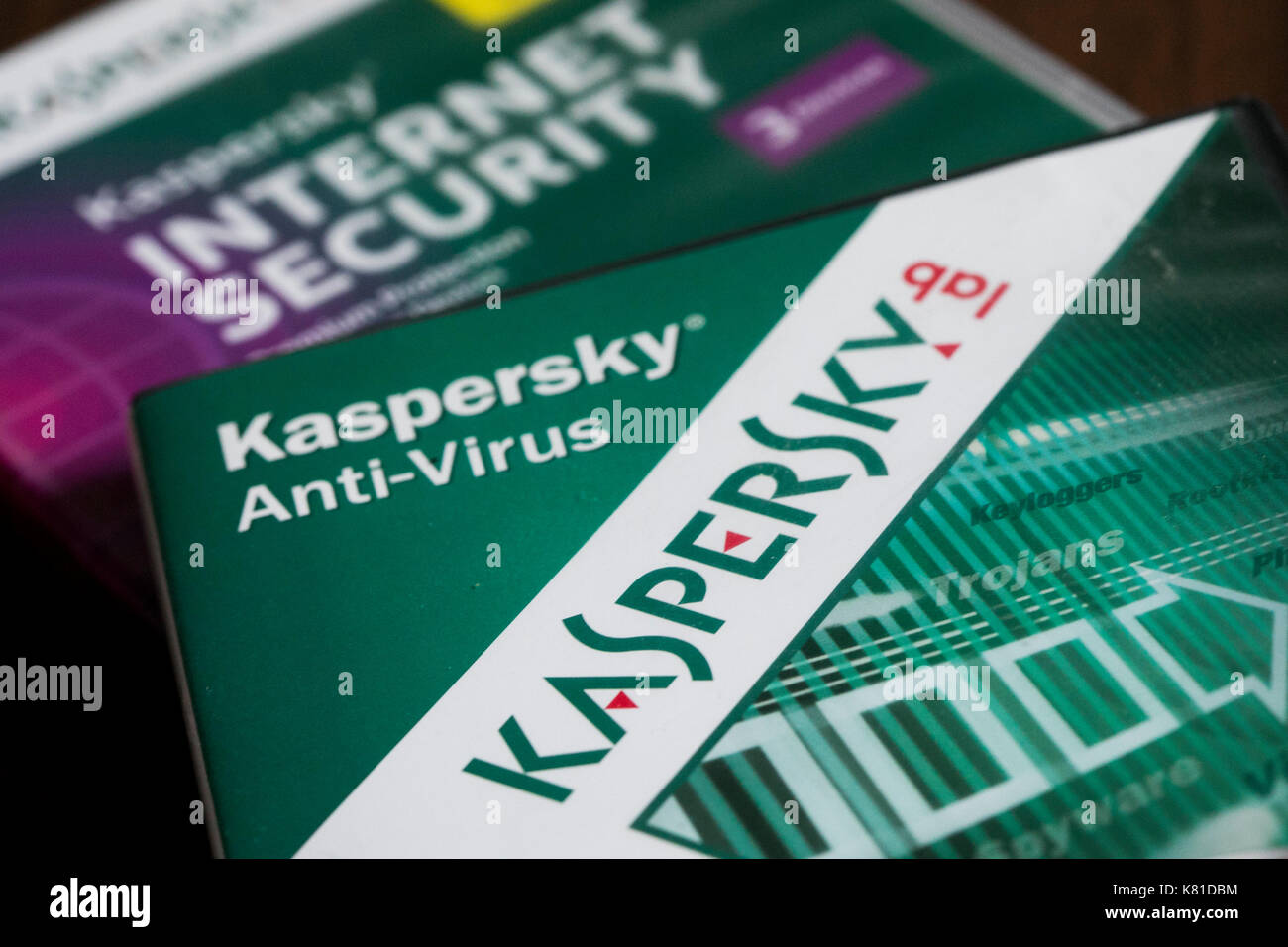 Kaspersky Lab internet security e anti-virus prodotti software. il russo software maker è venuto sotto esame per il suo stretto legame con la Russia Foto Stock